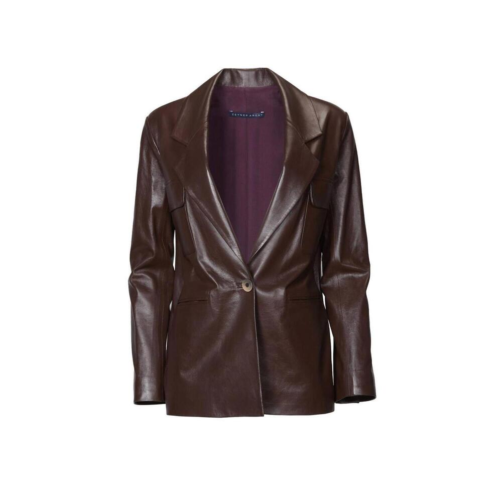 NEW ZEYNEP ARCAY suit leather jacket in plum - Picture 2 of 9
